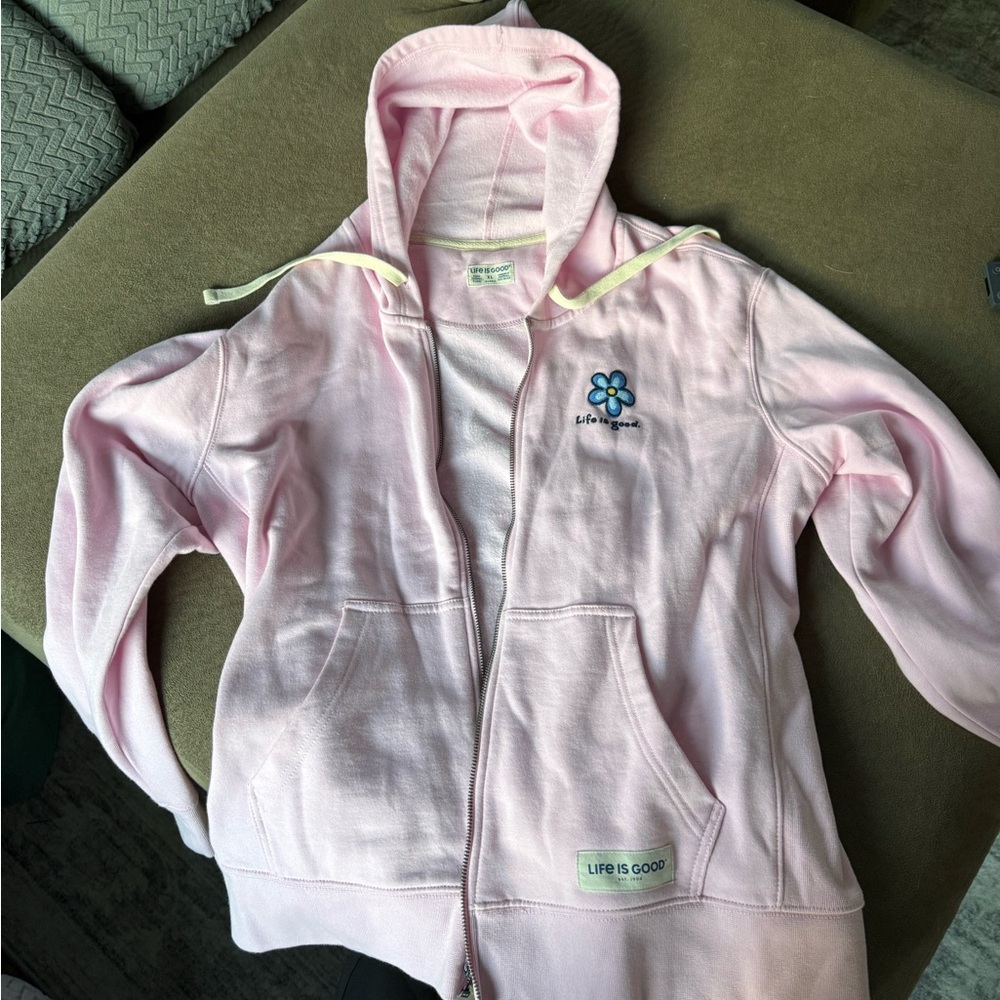 Life Is Good Adult Light Pink Zip-Up Hoodie - Picture 3 of 4